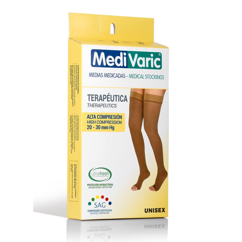 Media de Compresion ALTA muslo unisex opaca dedos libres ref: 5232