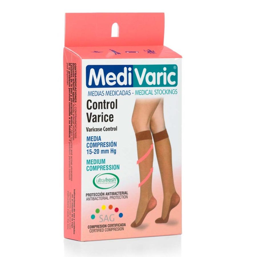 Medias de Compresión Mediana – Rodilla Punta Cerrada Transparente ref: 1223