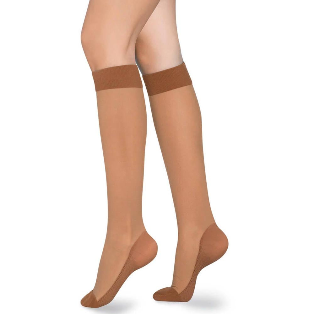 Medias de Compresión Mediana – Rodilla Punta Cerrada Transparente ref: 1223
