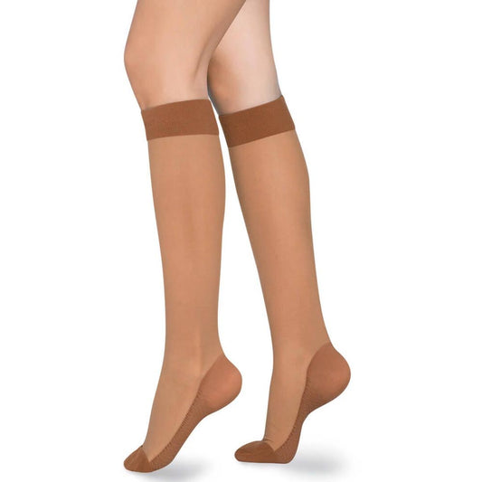Medias de Compresión Mediana – Rodilla Punta Cerrada Transparente ref: 1223