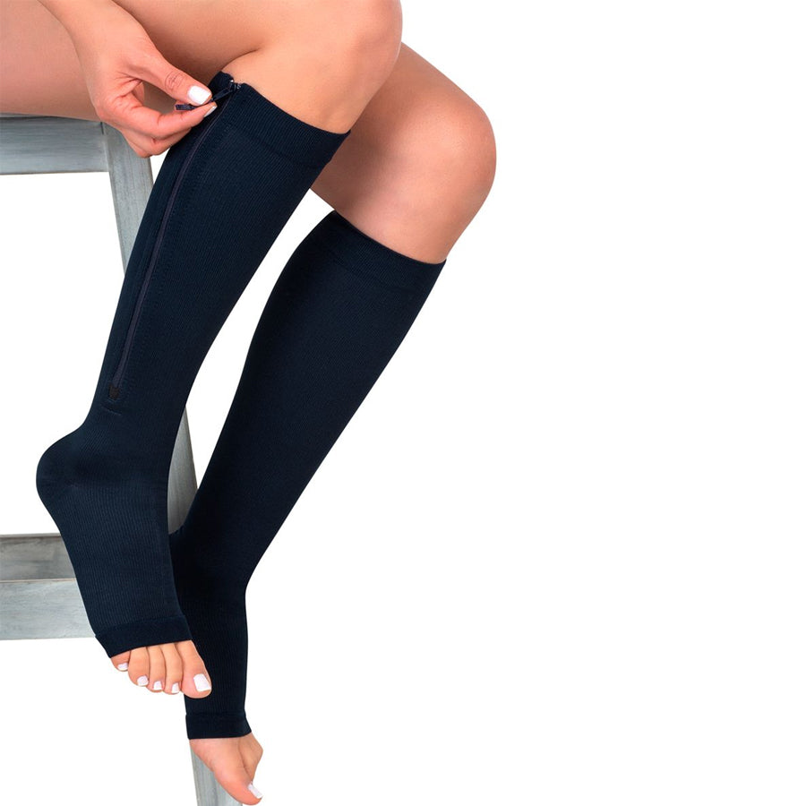 Medias de Compresión Mediana – Unisex Rodilla Dedos Libres Con Cierre  ref:  4313